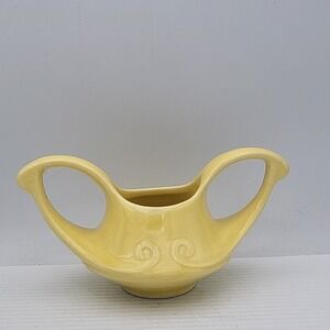 Vintage USA Pottery Sugar Bowl Two Handled Yellow Genie Deco